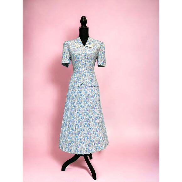 Vintage Fit n Flare secretary dress 70's does 50's Leslie Fay two piece - Picture 2 of 9